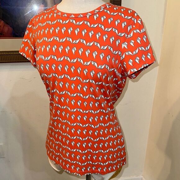 J. McLaughlin Orange/White Shell’s Graphic Women's Top Size Large - Picture 1 of 10